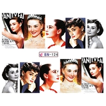 Akril hatású körömdíszítő matrica, filmsztár Audrey Hepburn mintás