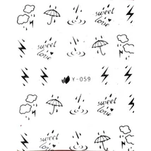 Akril és fémhatású matrica, ezüst színű esernyő tavaszi mintás körömdísz