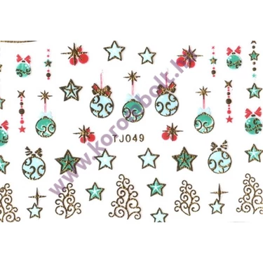 Karácsonyi arany fenyődísz matrica, Merry Christmas nail sticker